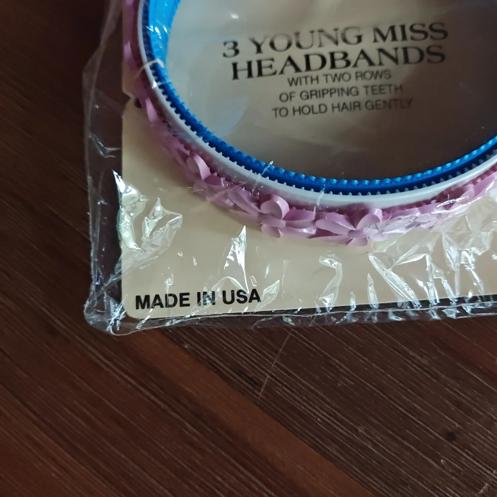 Lot of 3 Vintage‎ 1982 Goody 8912 Young Miss Headband USA FLoral Pink Blue White